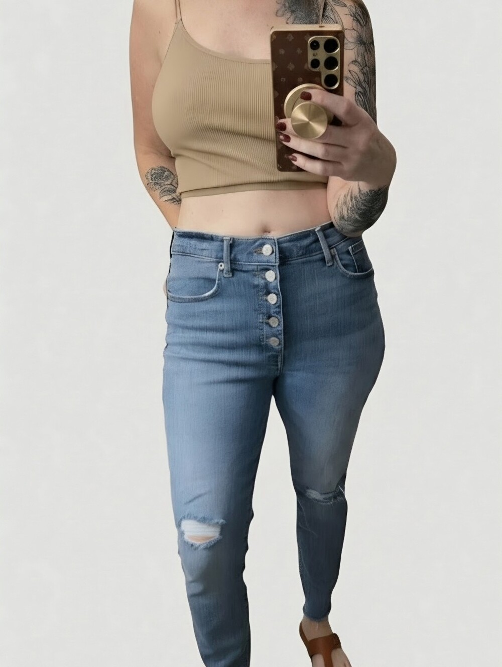 Lucky Brand Women's Light-Medium Blue Ripped Bridgette High-Rise Skinny Jeans